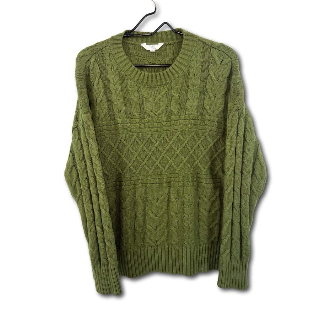 Time and Tru Crewneck Green Sweater Mixed Stitch Woman’s Size Large (12-14)